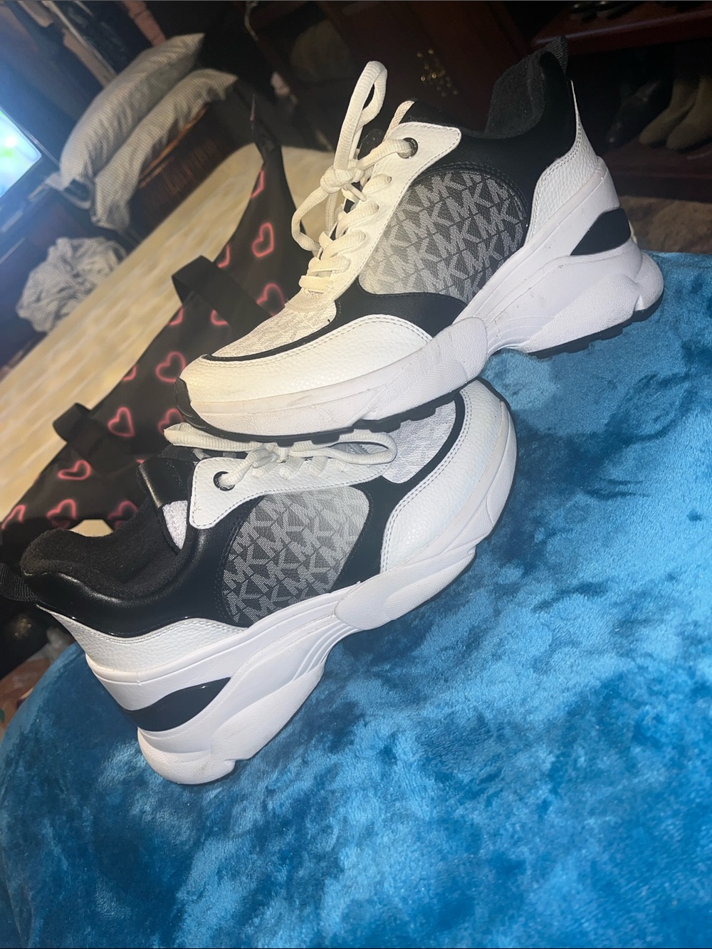 Michael Kors White and Black Logo Chunky Lace-Up Sneakers